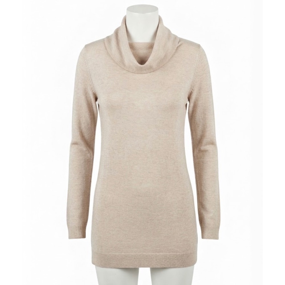Trouve Womens Beige Cowl Neck Tunic Sweater Viscose Angora Blend Size M